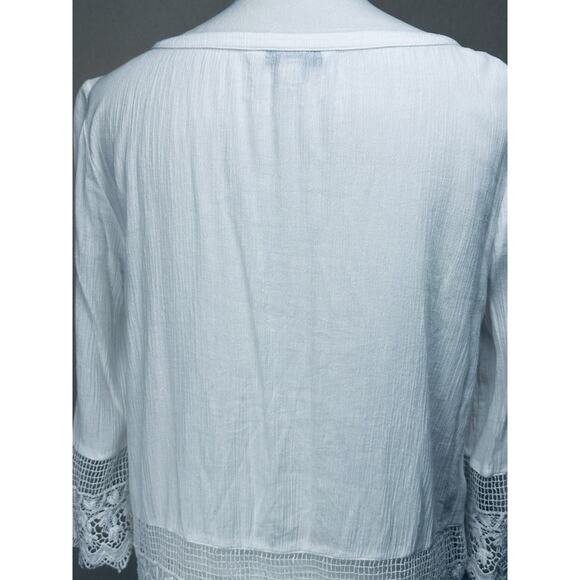American Eagle Outfitters® White 3/4 Sleeve Blouse w/Embroidered Lace S/P India - Picture 8 of 15